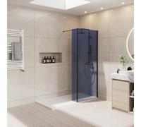 NRG 800mm Walk-in Shower Screen, 8mm Grey Glass, with 300mm Return Panel | Walk-In Wetroom Fit, Tall 1950mm, 180° Return Panel, Reversible Entry, Support Bar, Black Frame