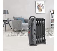 NRG 800W Mini Oil Filled Radiator 6 Fins Portable Electric Heater Black | Adjustable Thermostat, Tip-Over Protection