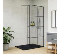 NRG 800x1950mm Grid Walk in Shower Enclosure 8mm Easy Clean Glass Wetroom Screen Panel Door with 1300x700mm SMC Black Rectangle Shower Tray + 215mm Return Panel