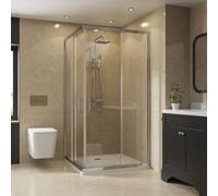 NRG 900 x 900mm Bathroom Square Corner Entry Shower Enclosure with Double Sliding Doors 6mm Safety Glass Chrome Framed