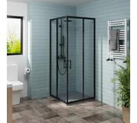 NRG 900 x 900mm Square Corner Entry Shower Enclosure Bathroom Enclosure Cubicle Black Profile with Anthracite SMC Shower Tray