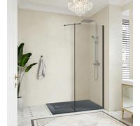 NRG 900mm Clear Glass Wet Room Shower Screen Panel 8mm Easy Clean Glass with 215mm Return Panel and 1500x800mm Anthracite Rectangle SMC Tray