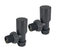 NRG Angled Round Head Anthracite Towel Rail Designer Radiator Valves 1 Pair