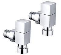 NRG Angled Square Head Towel Rail Designer Radiator Valves 1 Pair Chrome One Pair