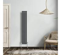 NRG Anthracite 1600x236mm Single Horizontal Oval Panel Radiator | High Heat Output, Designer Radiator Wall Mounted, Central Heating Rads, Modern Radiator, for Living Room, Kitchen, Home