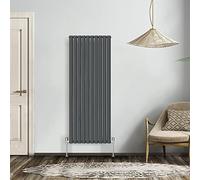 NRG Anthracite 1600x590mm Double Horizontal Oval Panel Radiator | Mild Steel, Radiator Wall Mounted, High Heat Output, Central Heating Rads, for Living Room, Kitchen, Bedroom, Home