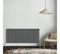 NRG Anthracite 600x1416mm Single Horizontal Oval Panel Radiator | High Heat Output, Designer Radiator Wall Mounted, Central Heating Rads, Modern Radiator, for Living Room, Kitchen, Bedroom