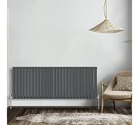 NRG Anthracite 600x1593mm Double Horizontal Oval Panel Radiator | High Heat Output, Designer Radiator Wall Mounted, Central Heating Rads, Modern Radiator, for Living Room, Kitchen, Home