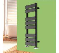 NRG Anthracite 800mm x 450mm Heated Towel Rails Radiator | Flat Panel Bathroom Central Heating Space Saving Towel Warmer Radiators | with One Pair of Free Modern Angle Valves