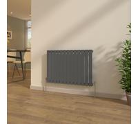 NRG Anthracite Designer Radiator Horizontal Flat Panel Single Column 600x884mm Bathroom Central Heating + Free Angled Valves