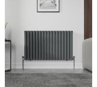 NRG Anthracite Horizontal Designer Radiator 600x1003mm Premium Oval Column Double Panel Central Heating + Free Angled Valves