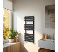 NRG Bathroom 1200 x 450mm Flat Panel Heated Towel Rail Radiator Black
