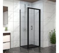 NRG Bathroom Bi- Fold Shower Door Black Framed + Side Panel, 800 x 800mm Shower Enclosures with Black SMC Square Shower Tray