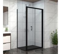 NRG Bathroom Bi- Fold Shower Door Black Framed + Side Panel, 900 x 800mm Shower Enclosures with Black SMC Rectangle Shower Tray