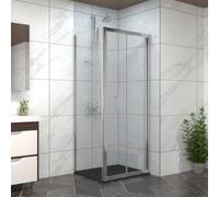 NRG Bathroom Bi- Fold Shower Door Chrome Framed + Side Panel, 700 x 1000mm Shower Enclosures with Black SMC Rectangle Shower Tray
