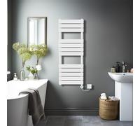 NRG Bathroom Flat Panel Heated Towel Rail Radiator Modern Central Heating Warmer Wall Mounted Ladder Rad, Includes LCD Screen Thermostatic Electric Heating Element with Wi-Fi 1200×450mm Gloss White