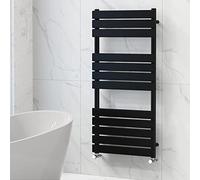 NRG Bathroom Flat Panel Heated Towel Rail Radiator Modern Central Heating Warmer Wall Mounted Ladder Rad 1200×600mm Black