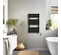 NRG Bathroom Flat Panel Heated Towel Rail Radiator with Manual Electric Heating Element Modern Central Heating Warmer Wall Mounted Ladder Rad 800×450mm Black