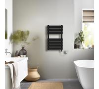 NRG Bathroom Flat Panel Heated Towel Rail Radiator with Manual Electric Heating Element Modern Central Heating Warmer Wall Mounted Ladder Rad 650×400mm Black
