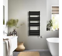NRG Bathroom Flat Panel Heated Towel Rail Radiator with Manual Electric Heating Element Modern Central Heating Warmer Wall Mounted Ladder Rad 1000×450mm Black