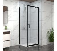 NRG Bathroom Pivot Shower Enclosure Black Framed + Side Panel, 800 x 800mm Reversible Screen with White SMC Square Shower Tray