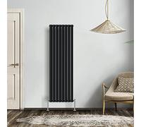 NRG Black 1600x472mm Double Horizontal Oval Panel Radiator | Mild Steel, Radiator Wall Mounted, High Heat Output, Central Heating Rads, for Living Room, Kitchen, Bedroom, Home