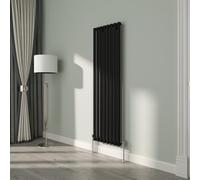 NRG Modern Black 1600x472 Vertical Single Oval Column Panel Designer Radiator Central Heating Radiators