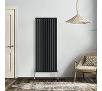 NRG Black 1600x590mm Double Horizontal Oval Panel Radiator | Mild Steel, Radiator Wall Mounted, High Heat Output, Central Heating Rads, for Living Room, Kitchen, Bedroom, Home