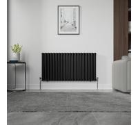 NRG Black 600mm x 1180mm Double Oval Column Panel Radiator with Valves | Horizontal Radiator, Central Heating Rad, Modern Radiator, Space Saving, Heater Interior, for Living Room, Kitchen, Bedroom