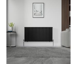 NRG Black 600mm x 1180mm Double Oval Column Panel Radiator with Valves | Horizontal Radiator, Central Heating Rad, Modern Radiator, Space Saving, Heater Interior, for Living Room, Kitchen, Bedroom