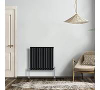 NRG Black 600x590mm Single Horizontal Oval Panel Radiator | Mild Steel, Designer Radiator Wall Mounted, High Heat Output, Central Heating Rads, for Living Room, Kitchen, Bedroom, Home