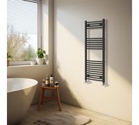NRG Black Heated Towel Rail Curved Designer Bathroom Radiator - 1200×400mm
