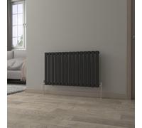 NRG Black Horizontal Radiator 600x1020mm Single Flat Panel Central Heating | Modern Column Radiator, Mild Steel, Designer Radiator, Wall Mounted, with Brackets, for Bathroom, Kitchen Living Room