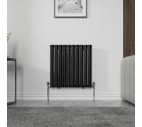 NRG Black Horizontal Single Panel Oval Column Designer Radiator 600mm x 590mm Luxury Central Heating Radiators + Free Angled Valves