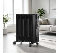 NRG Black Oil Filled Radiator 11 Fin 2.5KW Portable Electric Heater | Adjustable Thermostat, 3 Heat Settings