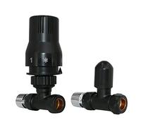 NRG Black Straight TRV Thermostatic Radiator Valve Central Heating Taps with Free Manual Valve