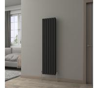 NRG Black Vertical Radiator 1600x408mm Double Flat Panel Central Heating | Modern, Column Radiator, Mild Steel, Designer Radiator Wall Mounted, with Brackets, for Bathroom, Kitchen, Living Room
