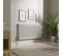 NRG Cast Iron Radiator Traditional Double Column Horizontal Designer Gloss White Rads with Angled Pair of Valves 600 x 1190mm