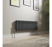 NRG Cast Iron Radiator Traditional Triple Column Horizontal Designer Anthracite Rads with Angled Pair of Valves 300 x 830mm