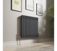 NRG Cast Iron Radiator Traditional Triple Column Horizontal Designer Anthracite Rads with Angled Pair of Valves 600 x 605mm