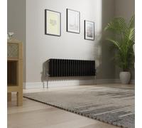 NRG Cast Iron Radiator Traditional Triple Column Horizontal Designer Black Rads with Angled Pair of Valves 300 x 1010mm