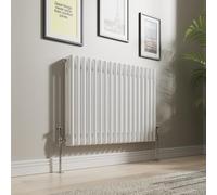 NRG Cast Iron Radiator Traditional Triple Column Horizontal Designer Gloss White Rads with Angled Pair of Valves 600 x 830mm