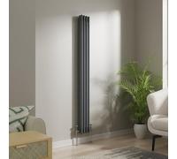 NRG Cast Iron Radiator Traditional Triple Column Vertical Designer Anthracite Rads with Angled Pair of Valves 1800 x 200mm