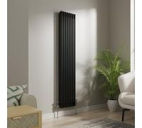 NRG Cast Iron Radiator Traditional Triple Column Vertical Designer Black Rads with Angled Pair of Valves 1800 x 380mm