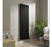 NRG Cast Iron Radiator Traditional Triple Column Vertical Designer Black Rads with Angled Pair of Valves 1800 x 560mm