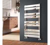 NRG Chrome 1000mm x 450mm Heated Towel Rails Radiator | Flat Panel Bathroom Central Heating Space Saving Towel Warmer Radiators | with One Pair of Free Modern Angle Valves