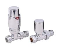 NRG Chrome Straight Thermostatic & Manual Valve Radiator Valves Central Heating Taps