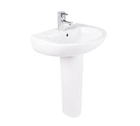 NRG Cloakroom Full Pedestal 540mm Basin Compact Single Tap Hole Sink Bathroom Fixtures