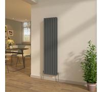 NRG Designer 1600x408mm Vertical Flat Panel Double Column Radiator Tall Upright Central Heating Anthracite + Free Angled Valves