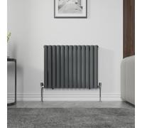 NRG Designer Horizontal 600x767mm Radiator Anthracite Oval Column Double Panel Central Heating + Free Angled Valves